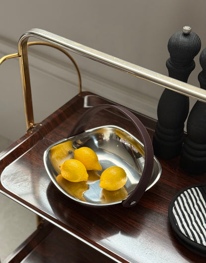 ABERT Bread and fruit basket with leather handle